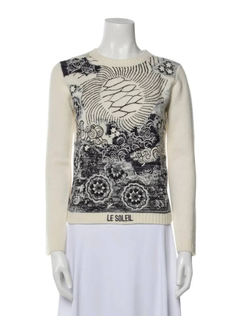 Christian Dior Le Soleil 2020 Sweater Womens 4 40 Cream Black Cashmere Crew Neck